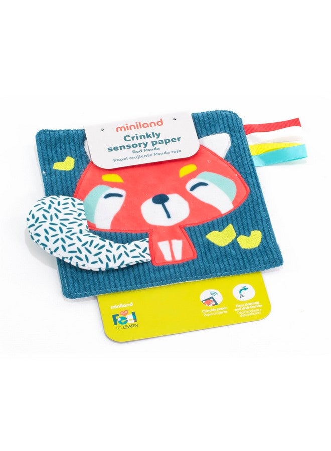 Miniland Feel to Learn Crinkly Sensory Paper Red Panda for Infant & Toddlers. Multicolored teether with Soft Touch - Image 1