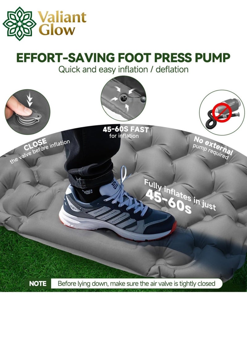 Valiant Glow Refuge sleeping mat|Single Camping Sleeping Mat | Ultralight camping mat | With pillow | Built-in foot pump | Inflatable sleeping mat |camping bed、camping mattress、camping mat、sleeping pad| Lightweight and portable | Suitable for camping | Backpacking | Hiking | Tent camping. - Image 5