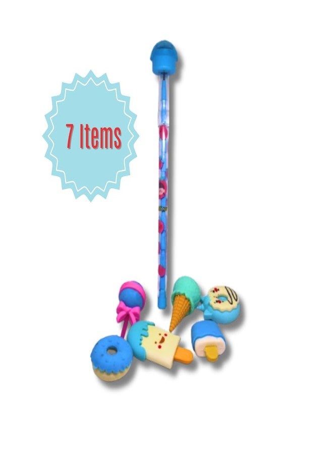 KRAVORAH Blue-Themed Stationery Gift Set - 7 Fun Items: Ice Cream Erasers, Stamp Pencil, Lollipop Eraser & More - Kids stationery, Gifting & Creative Desks - Image 3