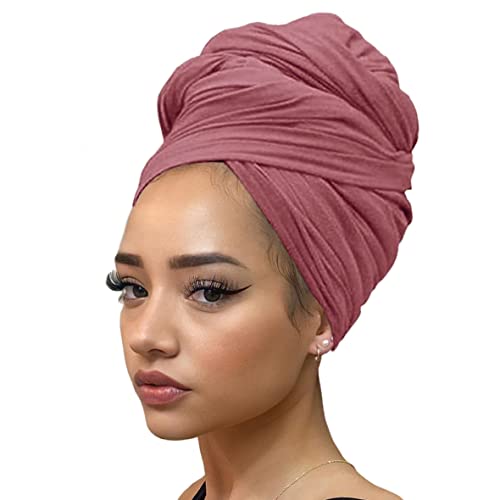 Kachanaa Stretch Head Scarfs Headbands for Muslim Soft Breathable Head Wraps Turbans Long Hair Hijab Scarves for Women(Dark Pink) - Image 1