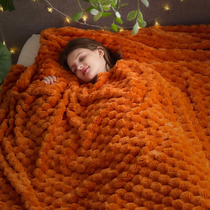 NEWCOSPLAY Super Soft Fall Throw Blanket Orange Premium Silky Flannel Fleece 3D Clouds Stylish Jacquard Lightweight Bed Blanket All Season Use 350GSM Orange Throw50x60