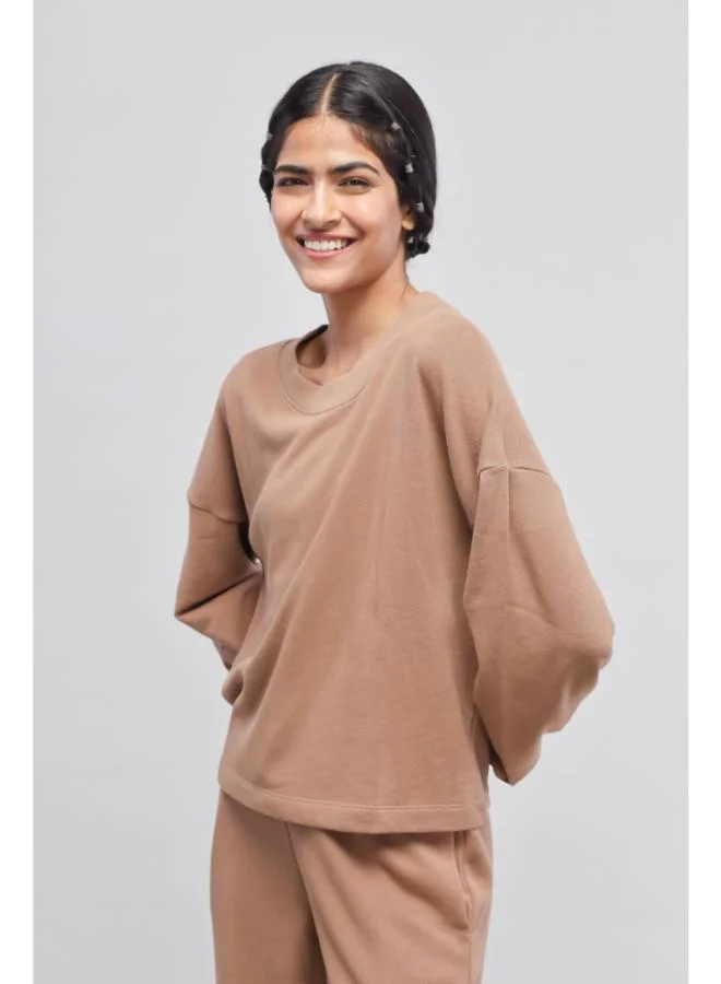 NeceSera Brown Terry Puffed Sweatshirt