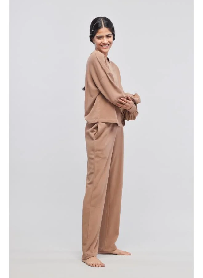 NeceSera  Brown Terry Puffed Sweatshirt for Women | Best Price UAE