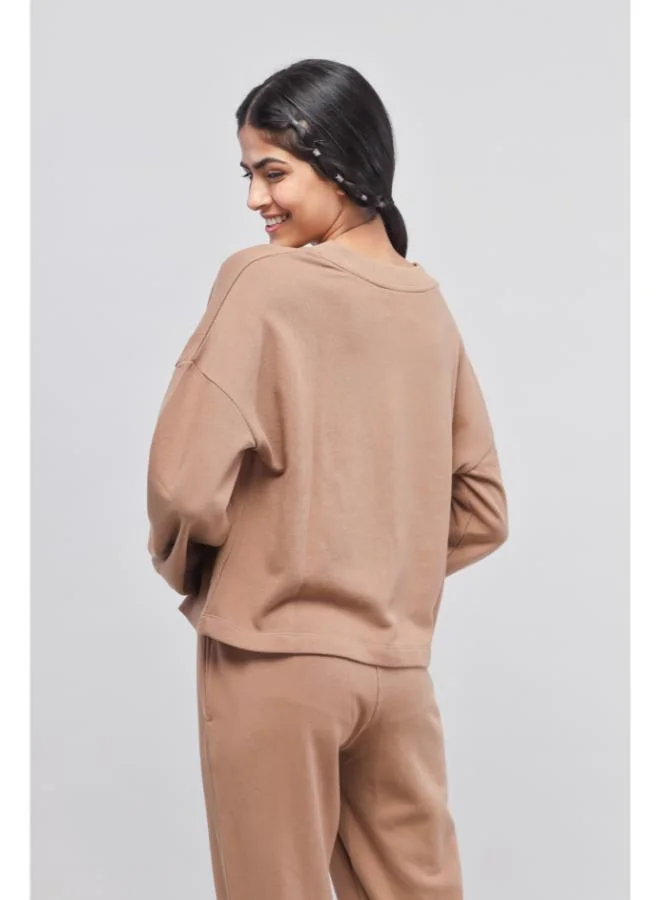 NeceSera  Brown Terry Puffed Sweatshirt for Women | Best Price UAE