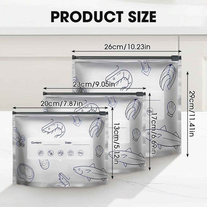 GLOLOOS Reusable Aluminum Foil Sealable Storage Bags,Seafood Meat Self-sealing Freezer Bags,Aluminum foil sealable bags with labels and zippersmade,suitable for kitchen food storage and freezable(20pcs,Large) - Image 2
