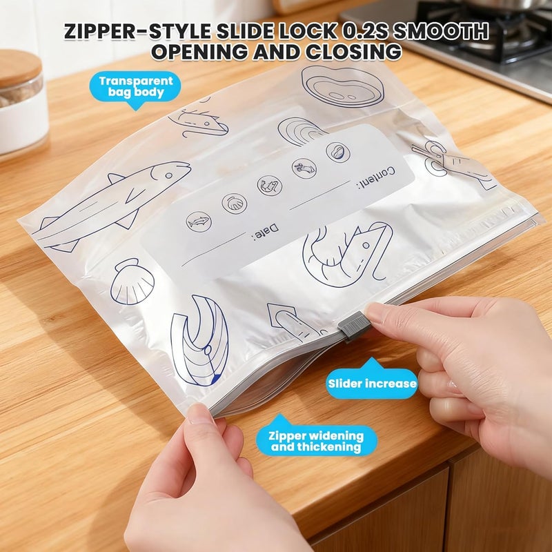 GLOLOOS Reusable Aluminum Foil Sealable Storage Bags,Seafood Meat Self-sealing Freezer Bags,Aluminum foil sealable bags with labels and zippersmade,suitable for kitchen food storage and freezable(20pcs,Large) - Image 5