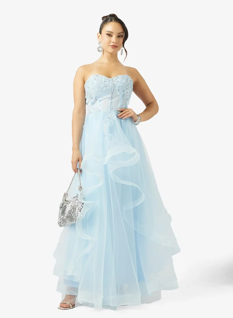 Ginger Boutique  Floral Embellished Corset Bodice Tulle Gown for Women | Best Price UAE