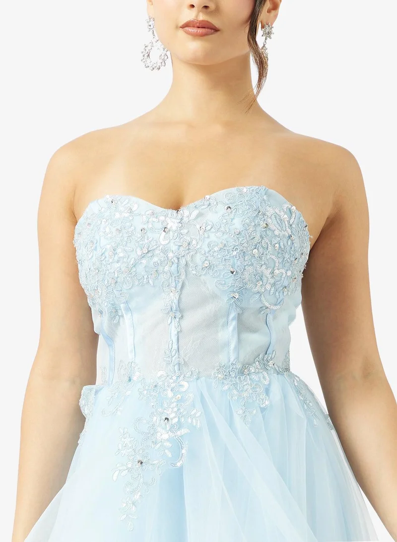 Ginger Boutique  Floral Embellished Corset Bodice Tulle Gown for Women | Best Price UAE