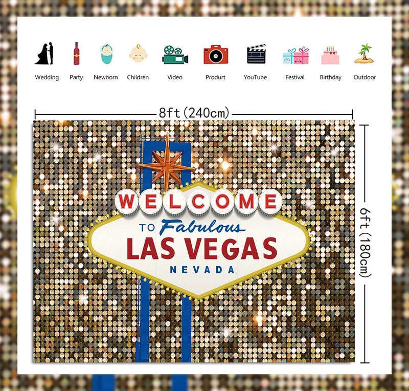 Cenven Welcome to Las Vegas Backdrop Fabulous Casino Night Poker Party Movie Themed Photography Background Prom Costume Dressup Birthday Party Supplies 8x6FT - Image 5