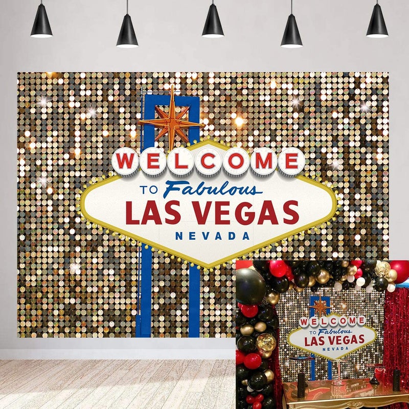 Cenven Welcome to Las Vegas Backdrop Fabulous Casino Night Poker Party Movie Themed Photography Background Prom Costume Dressup Birthday Party Supplies 8x6FT - Image 1