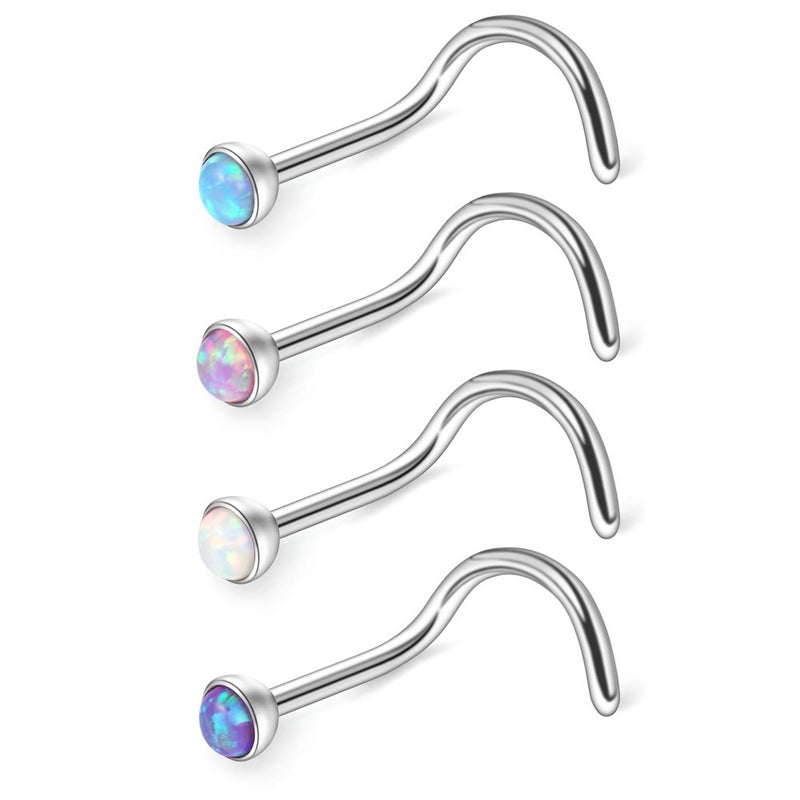 Ruifan 4PCS 18G 316L Surgical Steel 2.5mm Jeweled Mix Color Opal Nose Screw Studs Rings Pin Piercing Jewelry - Image 1