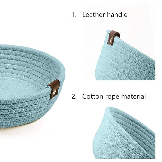 SANWALSA [Set of 3-9",8",7" inch, Round, Blue] Handwoven Jute Cotton Basket | Eco-Friendly Shelf Baskets for Kitchen, Living Room, Office | Ideal for Storage, Organization & Gift Hampers - Image 2