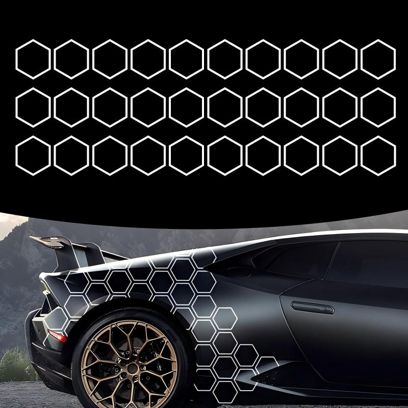 Qurbuns 30 PCS Car Honeycomb Graphics Stickers 331 x 394 Reflective Honeycomb Hexagon Sticker SelfAdhesive DIY Car Side Body Door Decals Universal Exterior Decoration for Cars White - Image 3