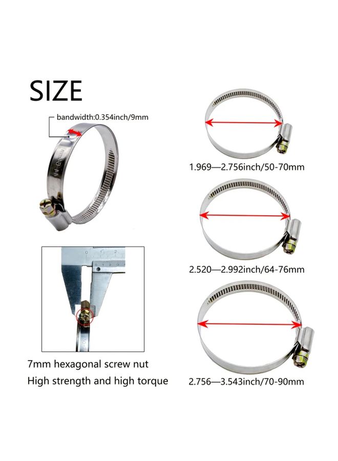 10Pcs Gray Stainless Steel Hose Clamps Adjustable 60 80mm Waterproof Rustproof - Image 3