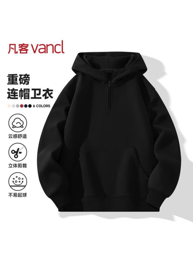 Vancl Men's Hooded Sweatshirt Spring And Autumn New Loose Fit Long Sleeve Half-zip Hoodie Navy Blue L