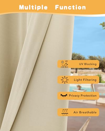 HolidayIdeas Extra Wide Outdoor Curtains for Patio Waterproof, 4 Panels - 110 x 84 Inch - Privacy & Light Filtering Curtains Cream Grommet Outside Curtains for Porch, Gazebo, Pergola, Backyard - Image 3