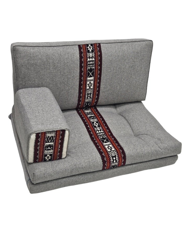 سمارت هوم جلسة أرضية تراثية عربية لشخصين 3 قطع  بمقاس (طول 70 سم × عرض 100 سم × ارتفاع 60 سم) – مفروشات مجالس عربية مريحة مع مسند وظهر مزخرف – جلسة أرضية للمنزل، الضيوف، المخيمات والرحلات - Image 3