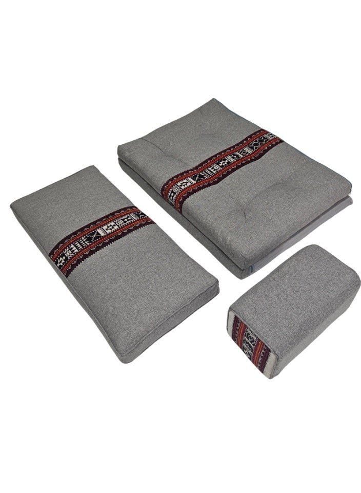 سمارت هوم جلسة أرضية تراثية عربية لشخصين 3 قطع  بمقاس (طول 70 سم × عرض 100 سم × ارتفاع 60 سم) – مفروشات مجالس عربية مريحة مع مسند وظهر مزخرف – جلسة أرضية للمنزل، الضيوف، المخيمات والرحلات - Image 4