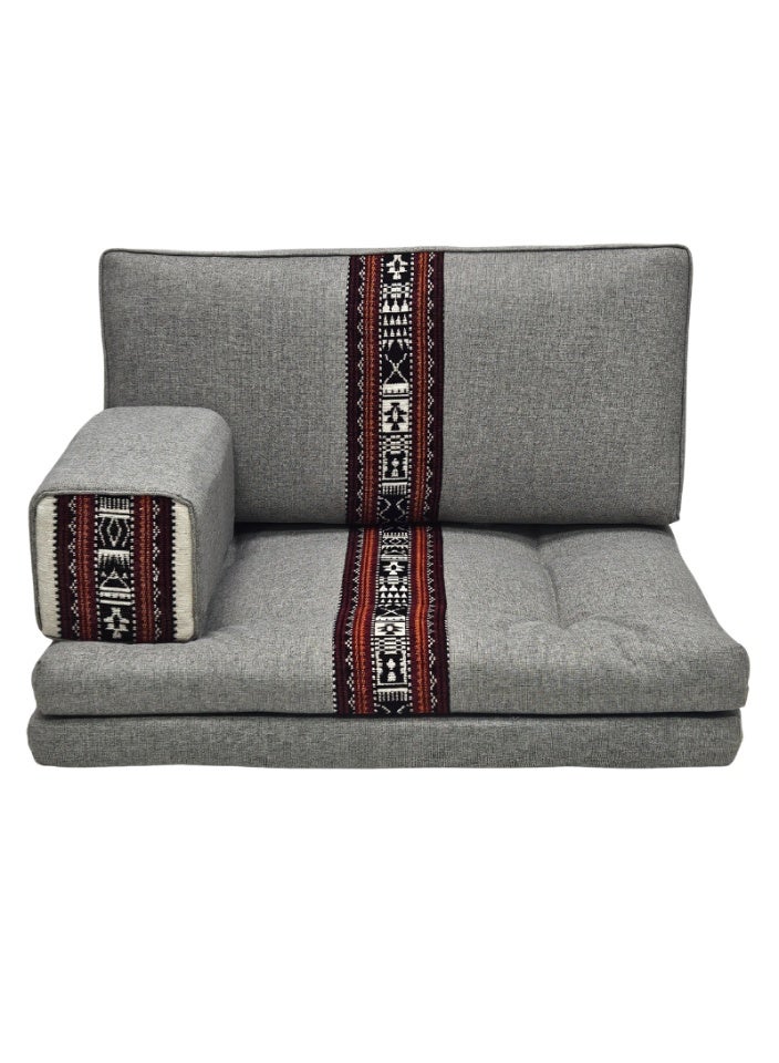 سمارت هوم جلسة أرضية تراثية عربية لشخصين 3 قطع  بمقاس (طول 70 سم × عرض 100 سم × ارتفاع 60 سم) – مفروشات مجالس عربية مريحة مع مسند وظهر مزخرف – جلسة أرضية للمنزل، الضيوف، المخيمات والرحلات - Image 2