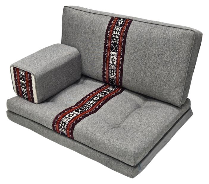 سمارت هوم جلسة أرضية تراثية عربية لشخصين 3 قطع  بمقاس (طول 70 سم × عرض 100 سم × ارتفاع 60 سم) – مفروشات مجالس عربية مريحة مع مسند وظهر مزخرف – جلسة أرضية للمنزل، الضيوف، المخيمات والرحلات - Image 1