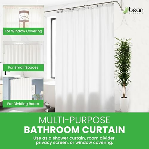 Bean Products FABRIC SHOWER CURTAIN LINER - Wide Stall Size - A Stylish Quality Bathroom Drape - Earth Friendly, Non-Toxic + Odor-Free Cotton Liner - Light-Weight Washable White Shower Curtain - 54x74 WC - Image 3