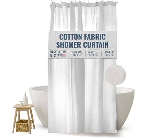 Bean Products FABRIC SHOWER CURTAIN LINER - Wide Stall Size - A Stylish Quality Bathroom Drape - Earth Friendly, Non-Toxic + Odor-Free Cotton Liner - Light-Weight Washable White Shower Curtain - 54x74 WC - Image 1