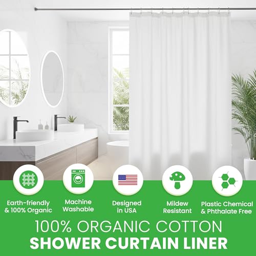 Bean Products FABRIC SHOWER CURTAIN LINER - Wide Stall Size - A Stylish Quality Bathroom Drape - Earth Friendly, Non-Toxic + Odor-Free Cotton Liner - Light-Weight Washable White Shower Curtain - 54x74 WC - Image 2