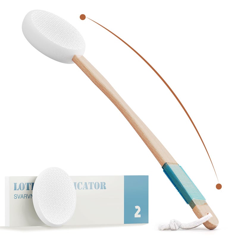 Svarvns Lotion Applicator for Back and Feet with 2 Replaceable Pads 17 Back Lotion Applicator for Women Elderly Apply to Lotion Suncreen Cream Medicine White