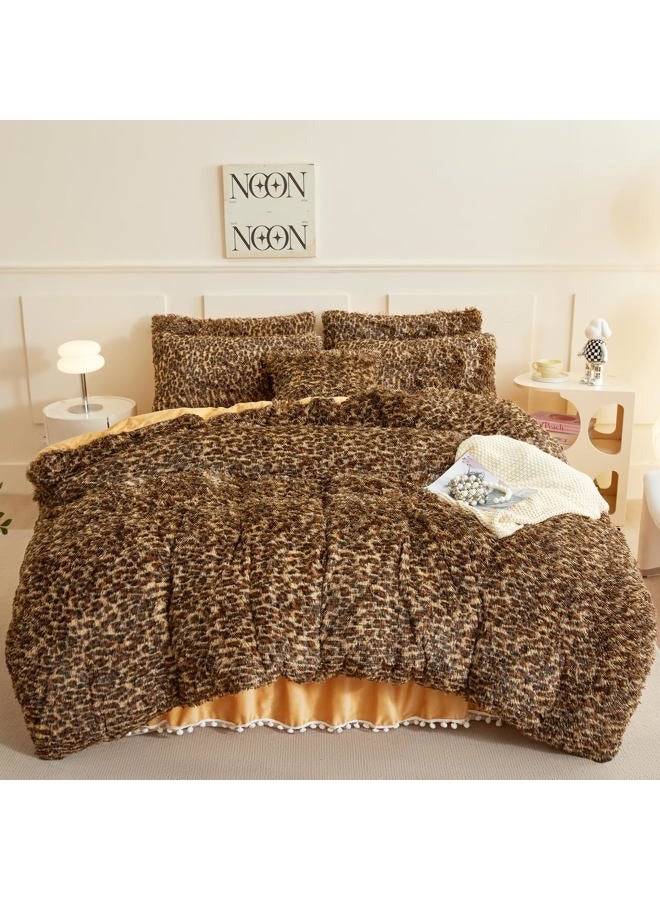 HAIHUA Fluffy Cheetah Print Comforter Cover Twin Set, Fuzzy Leopard Twin Bedding Set 2 Pieces (1 Plush Duvet Cover + 1 Furry Plush Pillow Cases) Cheetah Shaggy Bed Set, Zipper Closure - Image 1