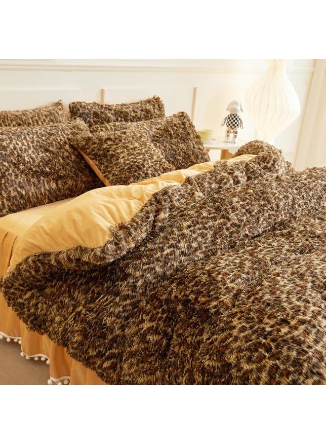HAIHUA Fluffy Cheetah Print Comforter Cover Twin Set, Fuzzy Leopard Twin Bedding Set 2 Pieces (1 Plush Duvet Cover + 1 Furry Plush Pillow Cases) Cheetah Shaggy Bed Set, Zipper Closure - Image 4