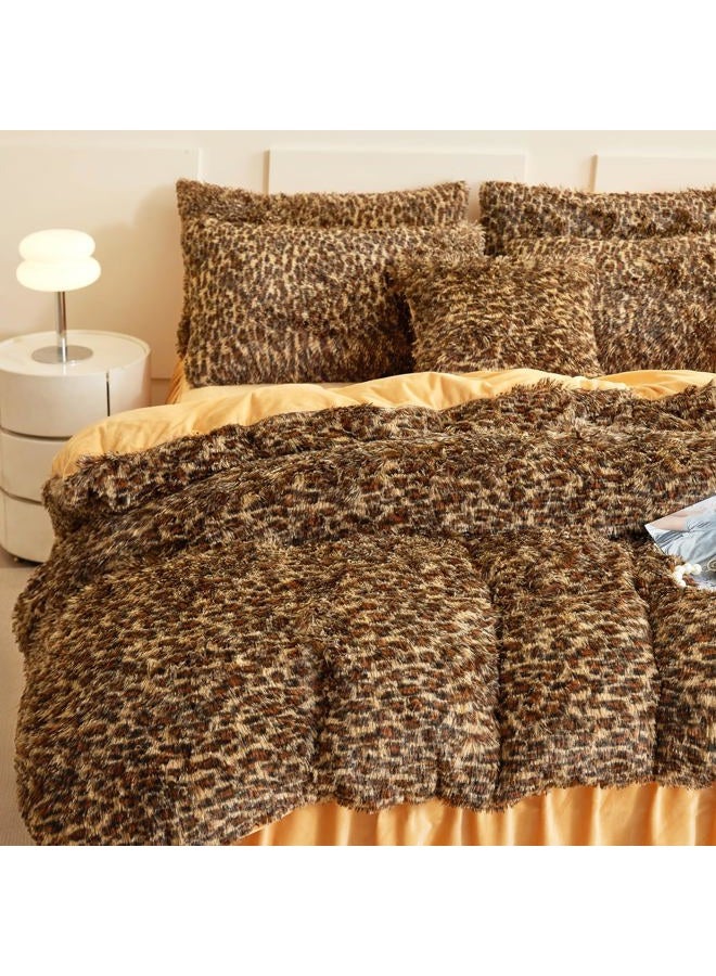 HAIHUA Fluffy Cheetah Print Comforter Cover Twin Set, Fuzzy Leopard Twin Bedding Set 2 Pieces (1 Plush Duvet Cover + 1 Furry Plush Pillow Cases) Cheetah Shaggy Bed Set, Zipper Closure - Image 5