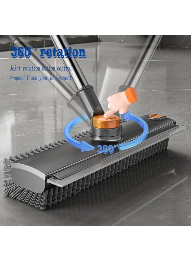 Floor Scrubbing Brush with Squeegee,2 in 1 Grout Brush with 54" Adjustable Long Handle,V-Shape Stiff Brush Bristle,360°Rotation,Bathroom Cleaning Brush for Tile,Deck,Garage,Kitchen,Swimming Pool,Grey - Image 5