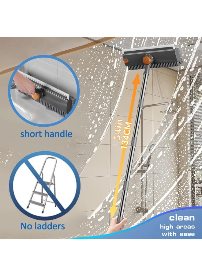 Floor Scrubbing Brush with Squeegee,2 in 1 Grout Brush with 54" Adjustable Long Handle,V-Shape Stiff Brush Bristle,360°Rotation,Bathroom Cleaning Brush for Tile,Deck,Garage,Kitchen,Swimming Pool,Grey - Image 4