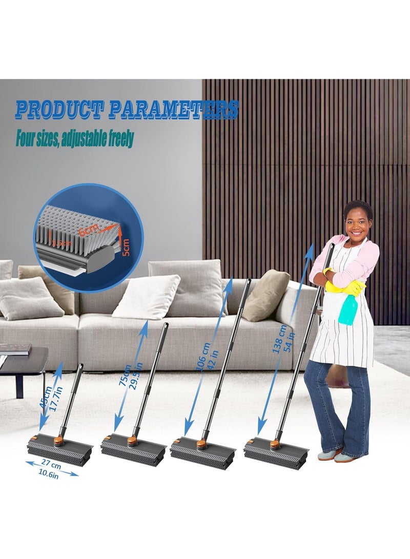 Floor Scrubbing Brush with Squeegee,2 in 1 Grout Brush with 54" Adjustable Long Handle,V-Shape Stiff Brush Bristle,360°Rotation,Bathroom Cleaning Brush for Tile,Deck,Garage,Kitchen,Swimming Pool,Grey - Image 2