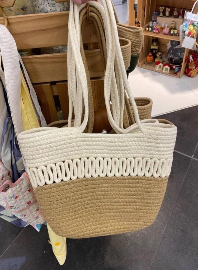 GHATIN Attractive large Handmade Bucket Bag for Women (Beige & white) - Image 3