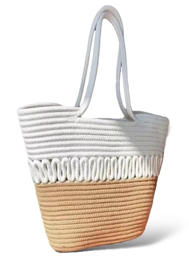 GHATIN Attractive large Handmade Bucket Bag for Women (Beige & white) - Image 1