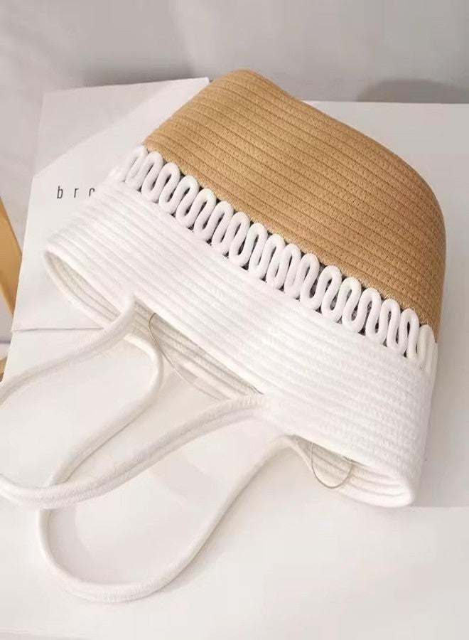 GHATIN Attractive large Handmade Bucket Bag for Women (Beige & white) - Image 2