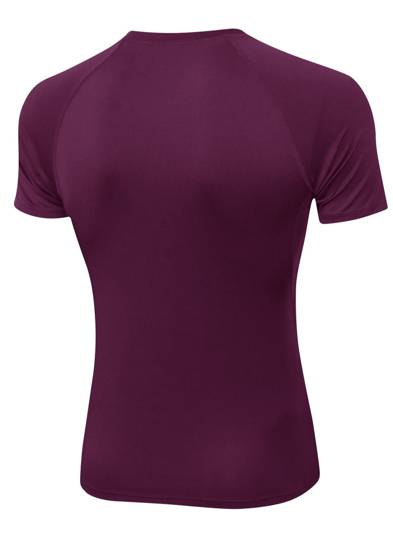 نيبمينينت Men Quick Dry Breathable Elastic T-Shirt Burgundy - Image 2
