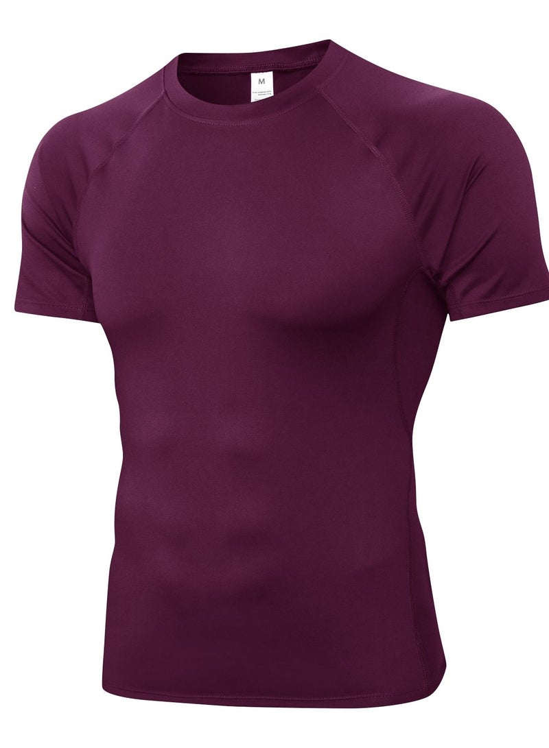 نيبمينينت Men Quick Dry Breathable Elastic T-Shirt Burgundy - Image 1