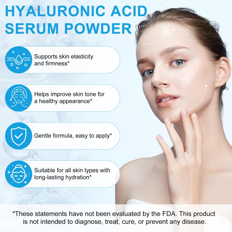Vortexonix Pure Hyaluronic Acid Serum Powder for Skin & Face, 120G High Molecular Weight Anti Aging Hyaluronic Acid serum, Water Soluble, Fine Powder, Gluten Free, Non-GMO- Includes Scoop - Image 5