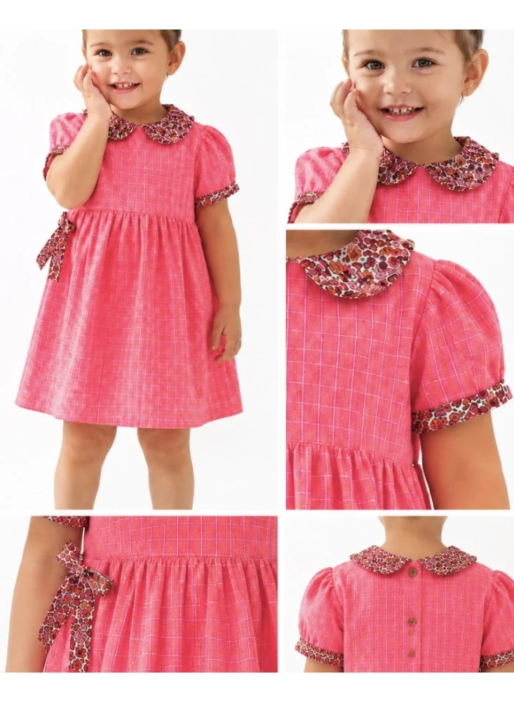 Luay Pink LUAY Girls Cotton Frock | Peter Pan Collar Puff Sleeve Casual Dress | Soft Breathable A-Line Party & Everyday Wear for Girls for Women | Best Price UAE
