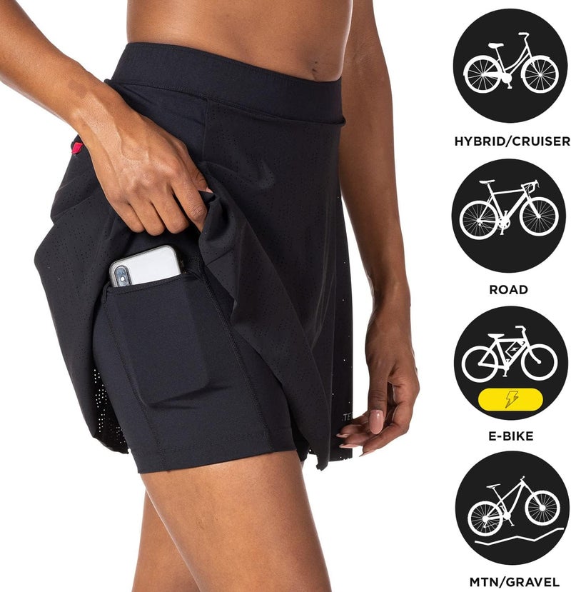 Terry Indie Padded Bike Skort Skirts for Women Cycling, Perforated Design, Raw-Cut Hem Attached 5.5 Inch Inseam Liner Short - Image 5