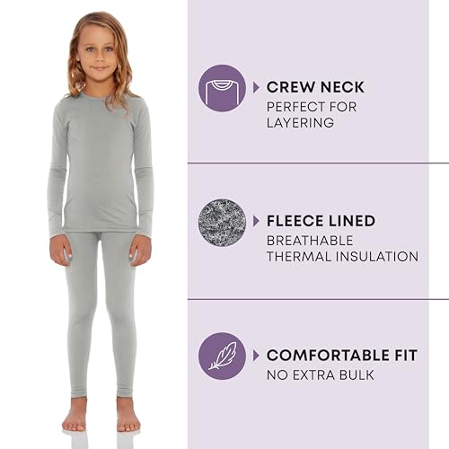 Rocky Thermal Underwear Kids Girls Thermal Underwear Set Toddler Long Johns kid Thermals Kid Base Layer kids thermals top bottom set Winter Clothes Shirt Pants Ski/Extreme Cold (Heather Grey, XS) - Image 2