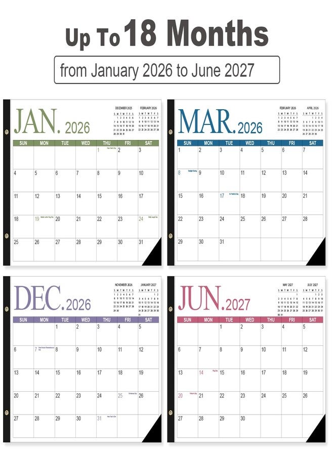 تقويم مكتبي 2026-2027 - تقويم مكتبي كبير جدًا بحجم 22 × 15 بوصة، من أبريل 2026 إلى يونيو 2027، مع علامات للعطلات، ورق فاخر للتنظيم، أربعة ألوان - Image 3