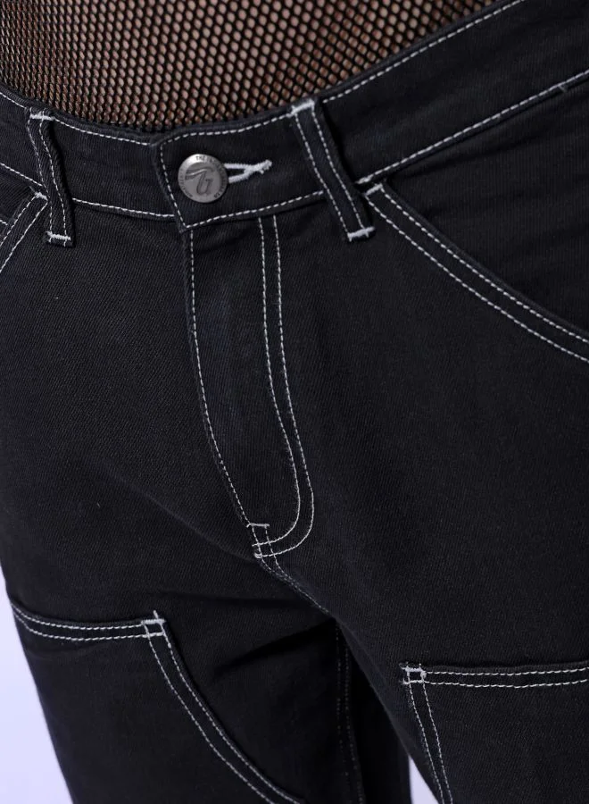 The Indian Garage Co Men Baggy Solid Mid-Rise Carpenter Utility Denim