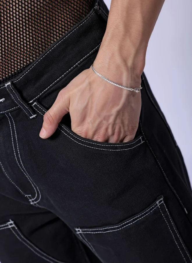 The Indian Garage Co Men Baggy Solid Mid-Rise Carpenter Utility Denim