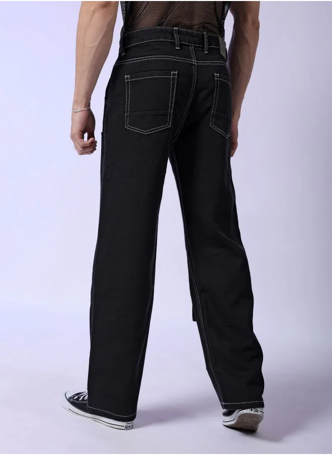 The Indian Garage Co Men Baggy Solid Mid-Rise Carpenter Utility Denim