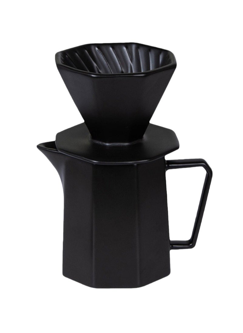 Brutelle - V60 Coffee Maker Pour-Over Coffee Set Ceramic Coffee Dripper Set Coffee Filter 2-in-1 Octagonal Share Pot with Funnel Suitable for Home and Office 400ml Black - Image 1