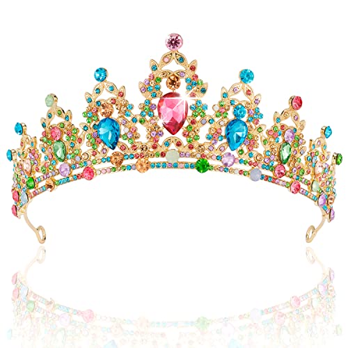 SuPoo Tiaras for Women Birthday Crown Gold Crown Colorful Rhinestone Princess Tiara Metal Queen Crown for Women Headband Hair Accessories Gifts Party Decoration for Wedding Prom Halloween - Image 1