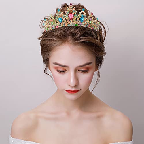SuPoo Tiaras for Women Birthday Crown Gold Crown Colorful Rhinestone Princess Tiara Metal Queen Crown for Women Headband Hair Accessories Gifts Party Decoration for Wedding Prom Halloween - Image 2